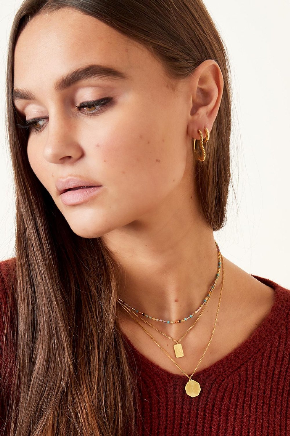 Halskette Quadrat Anhänger Herz Goldfarbe Edelstahl h5Bild3